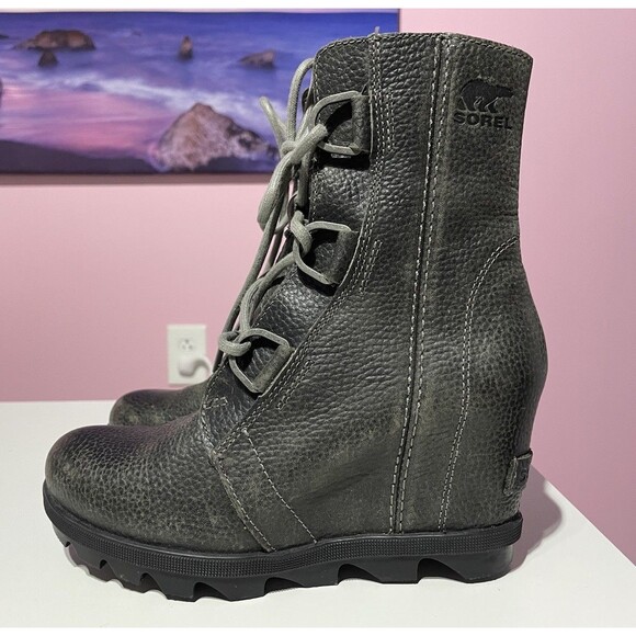 Sorel Boots 5.5 Gray Joan of Arctic Wedge II Ankle Leather Granola Girl Outdoor - Picture 1 of 11